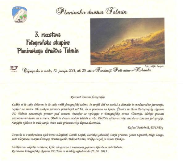 3. razstava fotofrafske skupine Planinskega društva Tolmin 