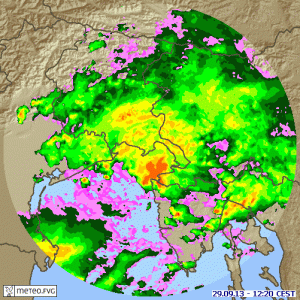 Trenutna radarska slika padavin, furlanija julijska krajina ter zahodni del slovenije!